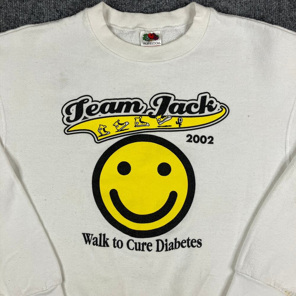 Fruit of the Loom Sweatshirt Mens Size L White‎ Team Jack Cure Diabetes 2002